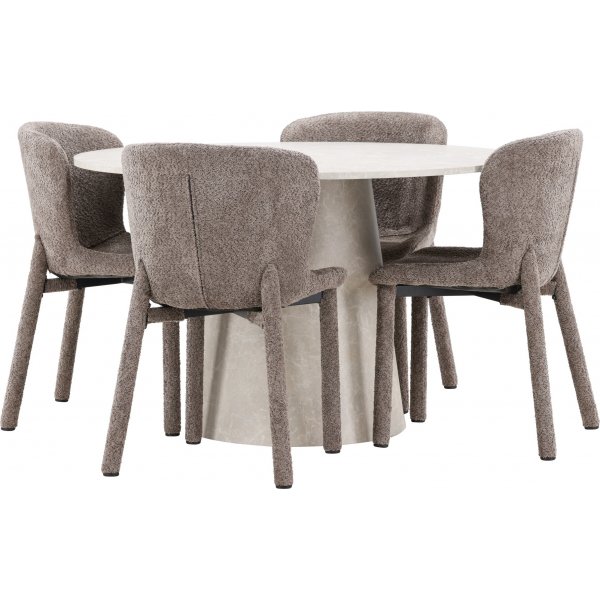 Matbord Lanzo med 4 st Astoria stolar - Brun/beige + 3.00 x Mbeltassar