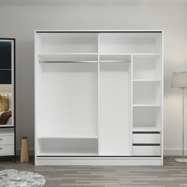 Armoire Kapusta avec portes miroir, 220x52x210 cm - Blanc