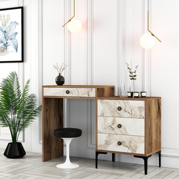 Lisbon kaptafel 124 x 40 cm - Walnoot/wit marmer Lisbon kaptafel 124 x 40 cm - Walnoot/wit marmer