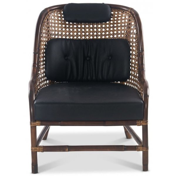 Anton fåtölj i rotting - Brunbetsad / Svart PU Anton fåtölj i rotting - Brunbetsad / Svart PU