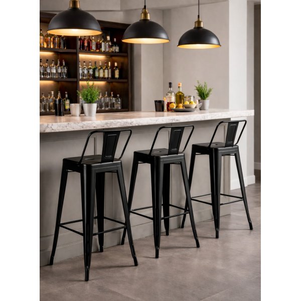 Iris barstol i svart metall - Sitth�jd 76 cm