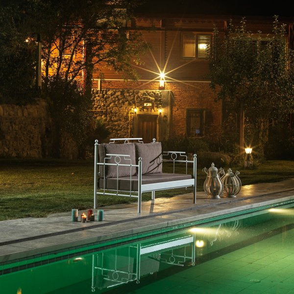 Canap d'extrieur 2 places Hampus - Blanc/marron + Dtachant pour meubles