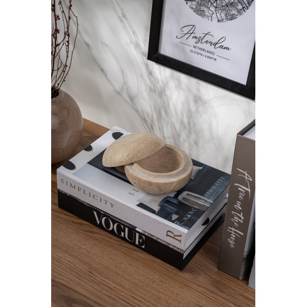 Skål med lock i beige Travertinmarmor Skål med lock i beige Travertinmarmor