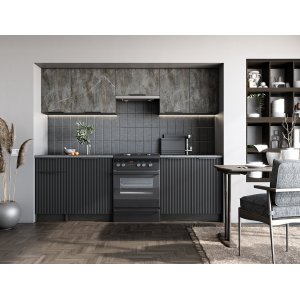 Cuisine complte Tamara 240 cm - Marbre gris/noir/gris