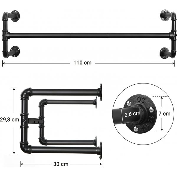 Tringle  vtements Commander, lot de 2 - Noir