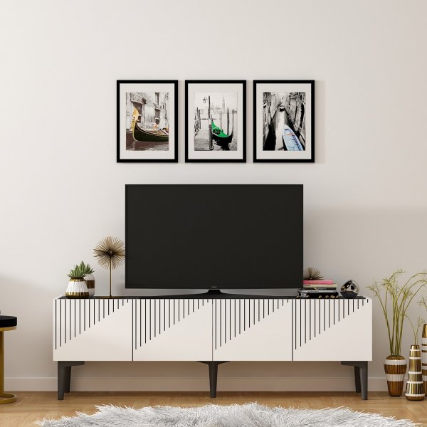 Draw TV-bänk - Vit/svart Draw TV-bänk - Vit/svart