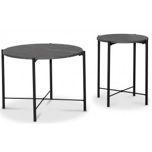 Table d'appoint Wayne 60x60 cm + 40x40 cm - Feuille de marbre gris + Kit d'entretien des meubles pour textiles