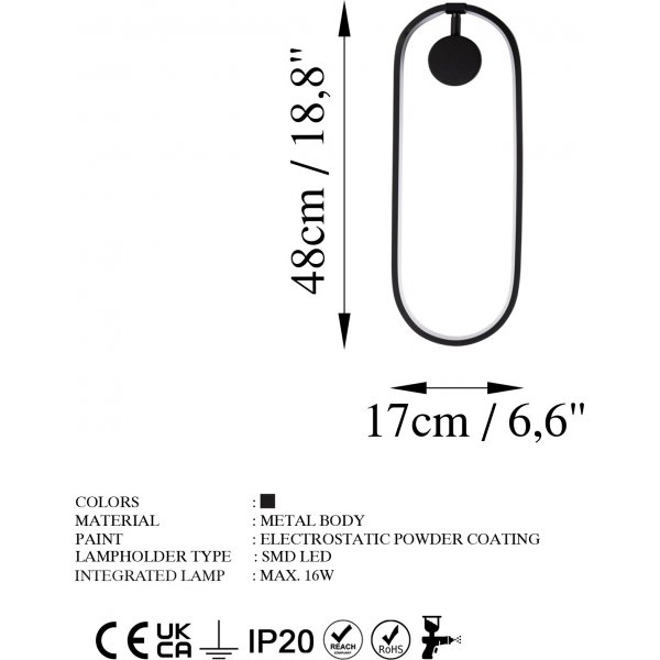 Tranceto wandlamp - Zwart