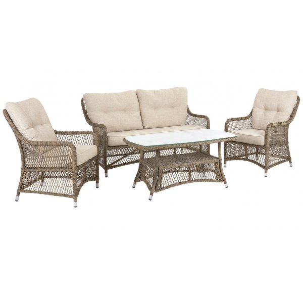 Utegrupp - Sandö | Naturfärgad konstrotting + Rengöringsmedel för utemöbler