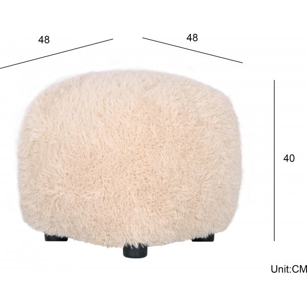 Fluffy sittpuff i beige hrigt tyg