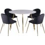 Deco matgrupp 110 cm runt bord + 4 st Art stolar svart sammet / Mssing