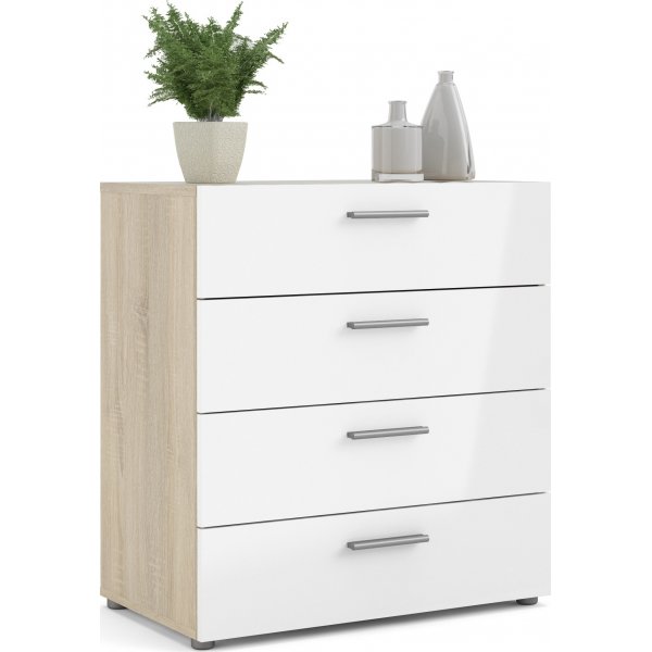Pepe brede ladekast met 4 lades - Eiken/wit Pepe brede ladekast met 4 lades - Eiken/wit