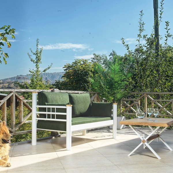 Canapé d'extérieur 2 places Kappis - Blanc/vert + Détachant pour meubles Canapé d'extérieur 2 places Kappis - Blanc/vert + Détachant pour meubles