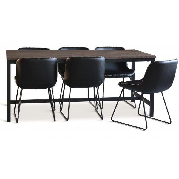Matgrupp; bord 180x90 cm mörkbrun ek med 6 st stolar Matgrupp; bord 180x90 cm mörkbrun ek med 6 st stolar