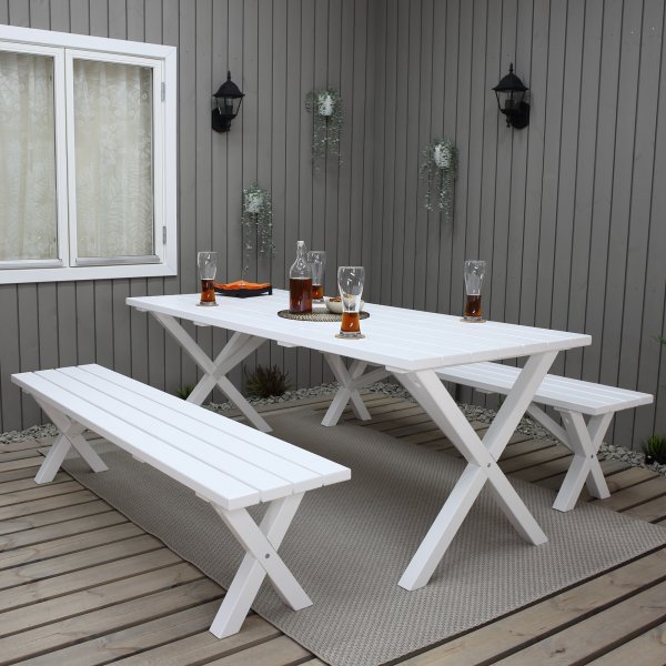 Table de groupe d'extrieur Scottsdale 190 cm avec 2 bancs - Blanc