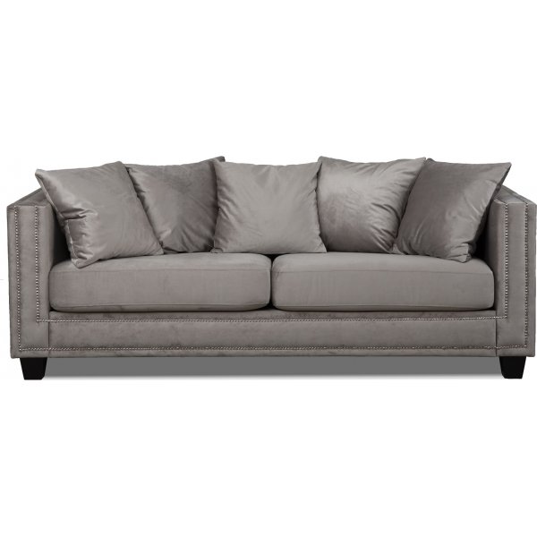 Tempel 3-sits soffa med nitar i grbeige sammet