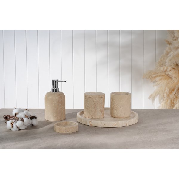 Badrumsset i beige Travertinmarmor med 5 delar