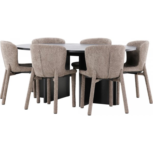 Matbord Strada med 6 st Astoria stolar - Brun/svart + 6.00 x Stolsdyna Matbord Strada med 6 st Astoria stolar - Brun/svart + 6.00 x Stolsdyna