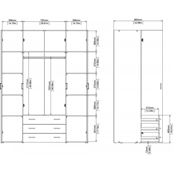 Armoire Space avec 4 portes et 3 tiroirs - Blanc Armoire Space avec 4 portes et 3 tiroirs - Blanc