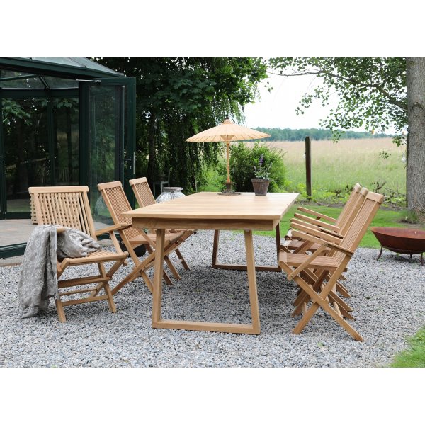 Saltö utematgrupp matbord 240x100 cm med 6 st karmstolar - Teak + Träolja för möbler Saltö utematgrupp matbord 240x100 cm med 6 st karmstolar - Teak + Träolja för möbler