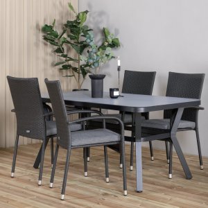 Virya buiteneetset met 4 Anna stoelen - Zwart/Grijs