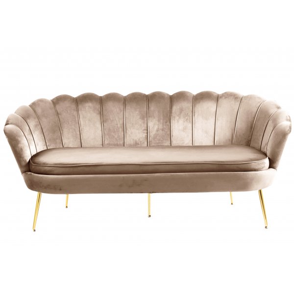 Soffa 3-sits i mörk beige sammet/mässing - Kingsley Soffa 3-sits i mörk beige sammet/mässing - Kingsley