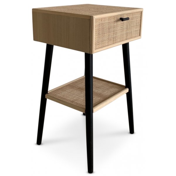 React nachtkastje - Rotan / Zwart + Meubelpoten React nachtkastje - Rotan / Zwart + Meubelpoten