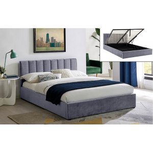 Cadre de lit Montreal 140x200 cm en velours gris avec rangement