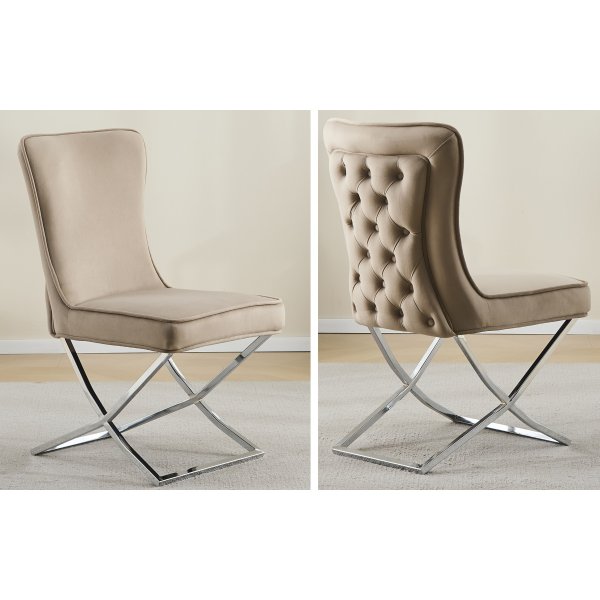 Stol med kromade ben - beige sammet - Luxury Stol med kromade ben - beige sammet - Luxury