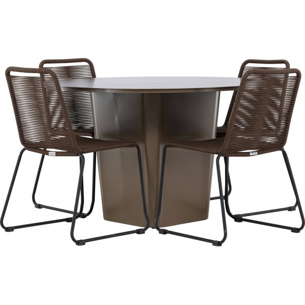 Santa Fe rund matgrupp med 4 st Lindos stolar - Brun/svart + 4.00 x Stolsdyna