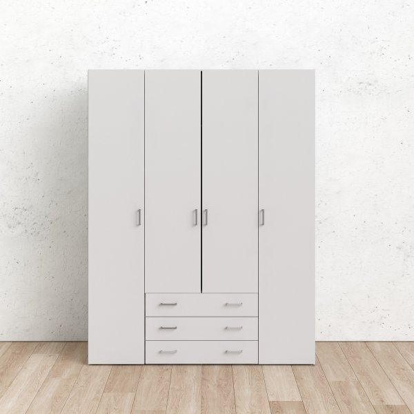 Armoire Space avec 4 portes et 3 tiroirs - Blanc Armoire Space avec 4 portes et 3 tiroirs - Blanc