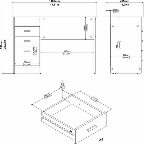 Bureau Function Plus 110 x 48,5 x 76 cm - Chêne Bureau Function Plus 110 x 48,5 x 76 cm - Chêne