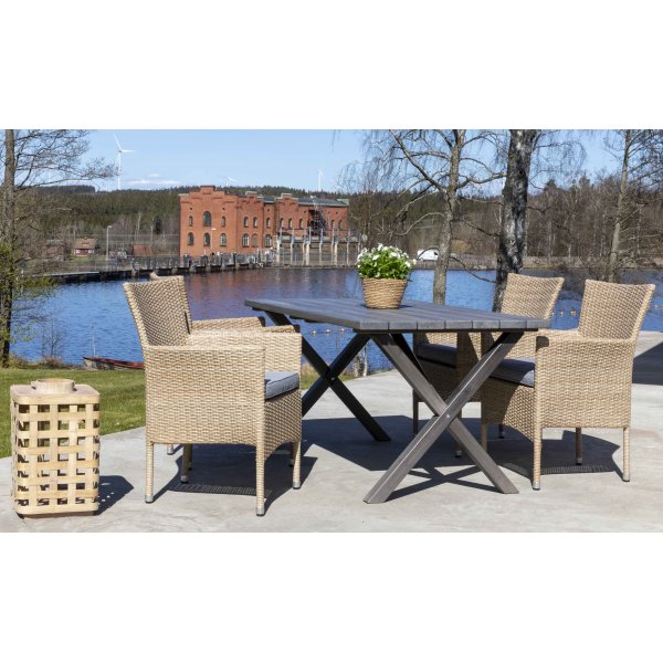 Scottsdale utematgrupp med 4 st ftljer och matbord 150 cm - Natur