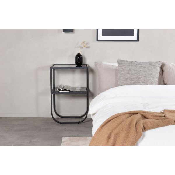 Korsbacken sngbord - Svart/glas