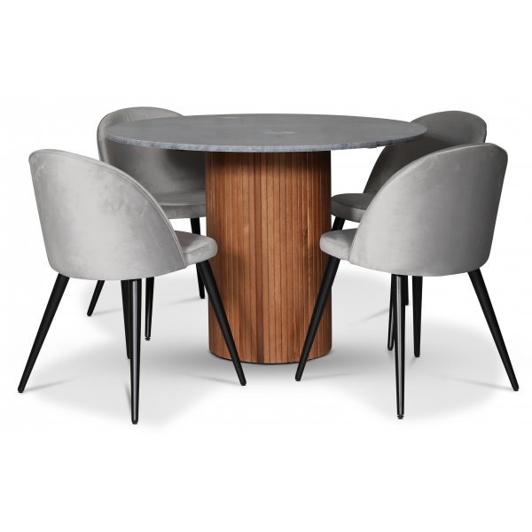 Decibel runt matbord Ø110 cm - Valnöt / Grå Marmor Decibel runt matbord Ø110 cm - Valnöt / Grå Marmor