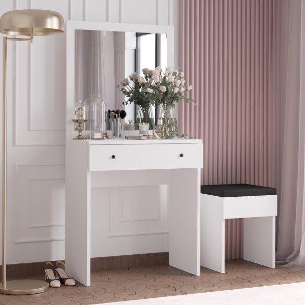Felix sminkbord med sittpall 65 x 35 cm - Vit Felix sminkbord med sittpall 65 x 35 cm - Vit