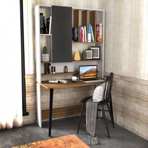 Wood skrivbord 120 x 60 cm - Vit/valnt