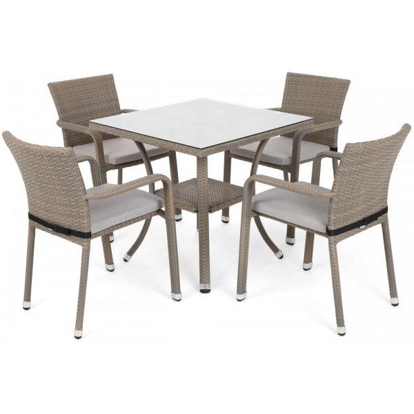 Matgrupp Sumba bord + 4 stolar & sittdynor - Beige melerad Matgrupp Sumba bord + 4 stolar & sittdynor - Beige melerad