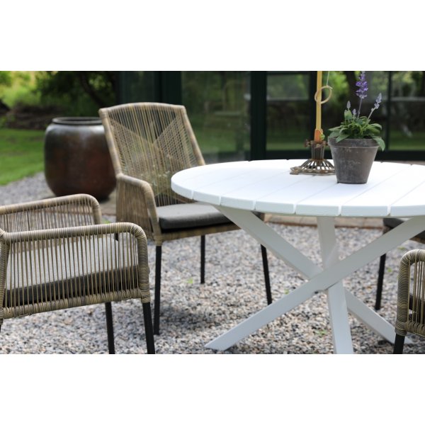 Groupe de salle à manger d\\\'extérieur Scottsdale autour d\\\'une table avec 4 chaises à structure Ystad - Gris/Beige/Blanc Groupe de salle à manger d\\\'extérieur Scottsdale autour d\\\'une table avec 4 chaises à structure Ystad - Gris/Beige/Blanc