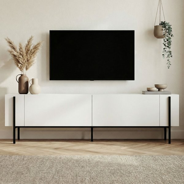 TV-b�nk Nemming 180 cm - Vit/svart