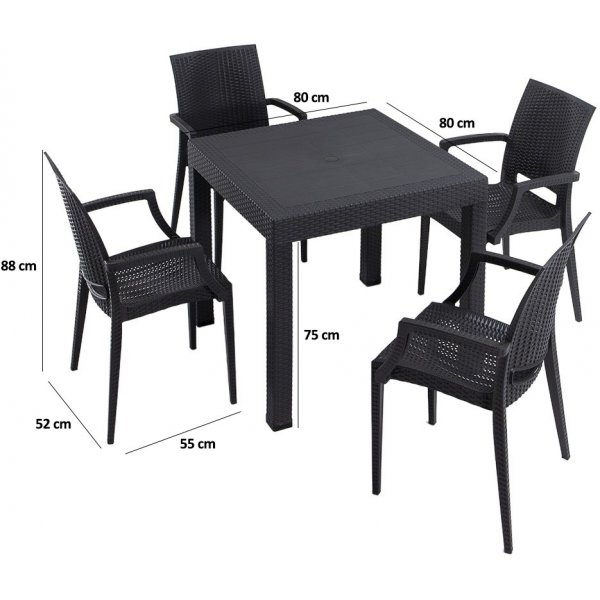 Groupe de repas d\\\'extrieur Meco avec 4 chaises avec accoudoirs - Anthracite