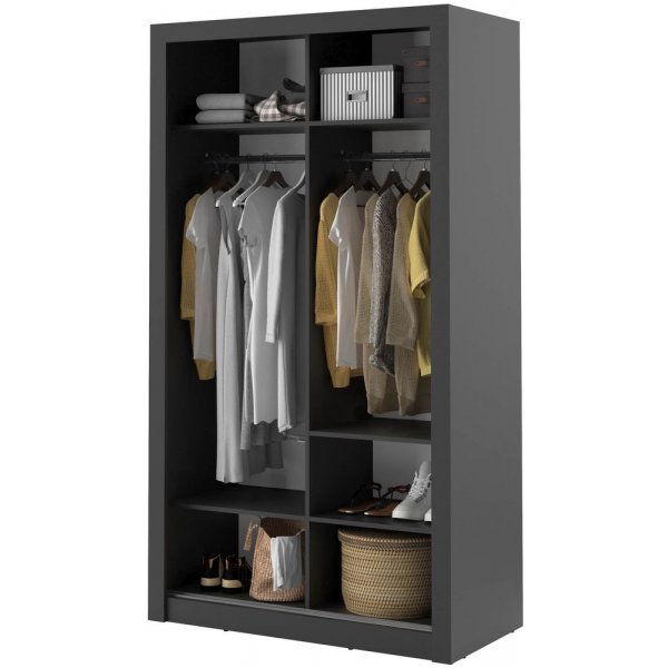 Mervyn garderob med skjutdörrar 120 cm - Svart / Spegel Mervyn garderob med skjutdörrar 120 cm - Svart / Spegel