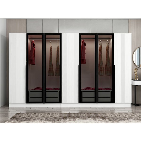 Cikani garderob med spegeldörrar, 315x52x210 cm - Vit Cikani garderob med spegeldörrar, 315x52x210 cm - Vit