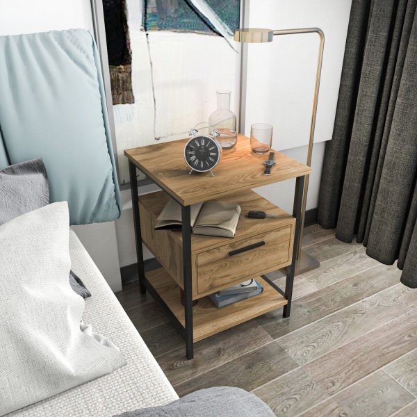 Alba nachtkastje - Zwart/eiken