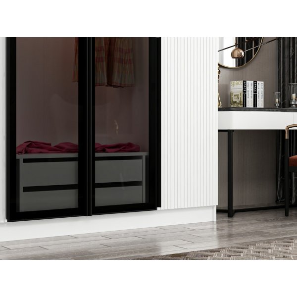 Armoire Cikani avec porte miroir 225x52x210 cm - Blanc Armoire Cikani avec porte miroir 225x52x210 cm - Blanc
