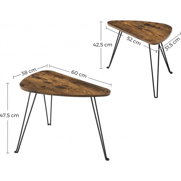 Table basse Sigvard, 2 pièces, 52 x 31,5 | 60 x 38 cm - Marron/noir Table basse Sigvard, 2 pièces, 52 x 31,5 | 60 x 38 cm - Marron/noir