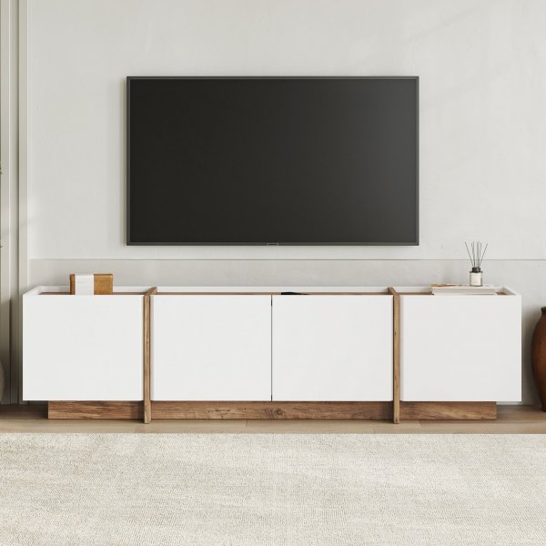TV-b�nk Lorensa 180 cm - Vit/Atlantic Pine
