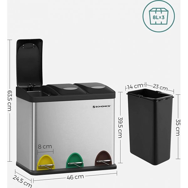 Maiken soptunna 24 l - Silver