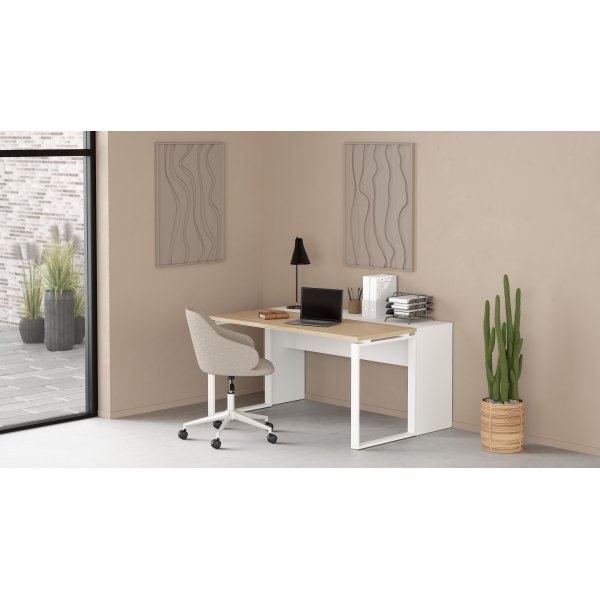Bureau signaltique 150 cm avec rallonge - Blanc/hickory