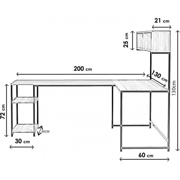 Bureau d'angle Casino avec étagères 200x60 cm - Noyer Bureau d'angle Casino avec étagères 200x60 cm - Noyer